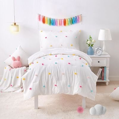 White Childrens Cotton Bedding Jacquard Tufted Dot Crib Bed Sheets Set