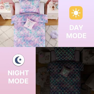 Comfortable Fluorescence Childrens Quilt Set 3 Piece Mermaid Double Bedding Set