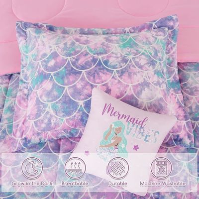 Comfortable Fluorescence Childrens Quilt Set 3 Piece Mermaid Double Bedding Set