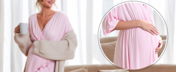 Comfortable Pink Maternity Dress Breathable Sleepwear For Breastfeeding