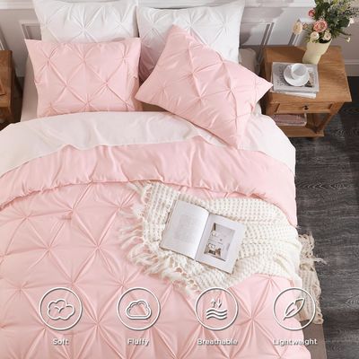3 Pieces Pink Lightweight Pinch Pleat Comforter Set All Season Alternative