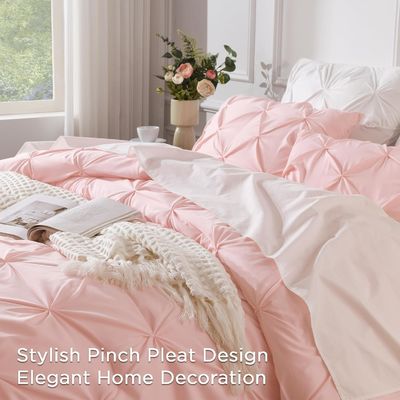 3 Pieces Pink Lightweight Pinch Pleat Comforter Set All Season Alternative
