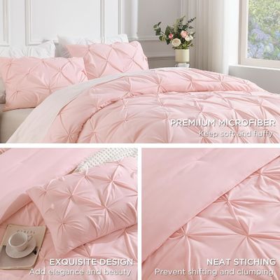 3 Pieces Pink Lightweight Pinch Pleat Comforter Set All Season Alternative