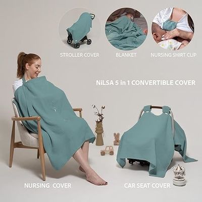 5-in-1 Muslin Nursing Cover up for Breastfeeding & Baby Car Seat Cover