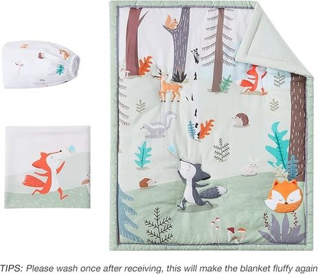 3 Piece Soft Crib Bedding Set Baby Crib Sets With Cartoon Style