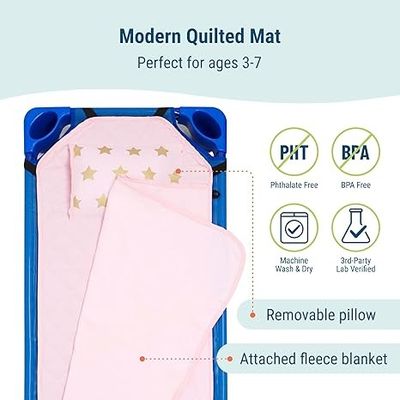 Modern Nap Mats For Preschool Soft Cotton Blend With Pillow Elastic Straps