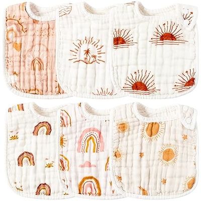 Adjustable Muslin Snap Bibs Cloth Bibs With Snaps Dirt Resistant With 6 Absorbent Soft Layers