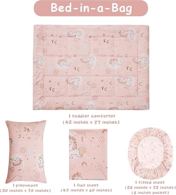 Pink Unicorn Toddler Microfiber Bedding Set - 4 Piece Comforter & Sheets