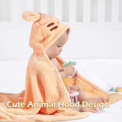 2-Pack Hooded Baby Bath Towels - White Rabbit & Orange Tiger - 50x32 Inches