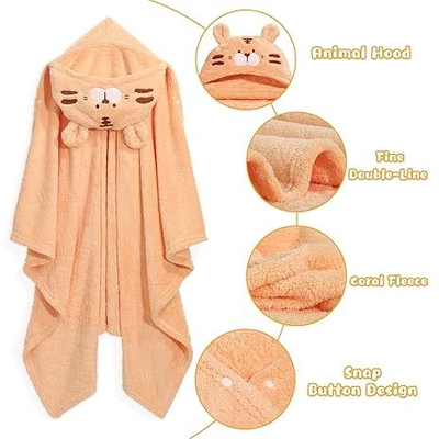 2-Pack Hooded Baby Bath Towels - White Rabbit & Orange Tiger - 50x32 Inches