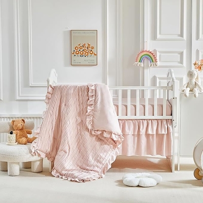 Pink Microfiber Crib Bedding Set - 3 Piece Shabby Chic Baby Set