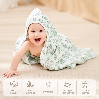 100% Cotton Hooded Baby Towels 2-Pack - 32x32 Inches, Darkgreen & Leaf