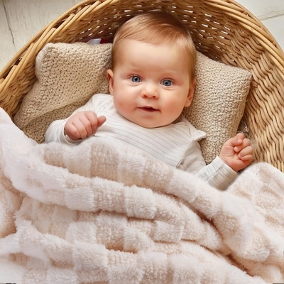 Checkered Baby Blanket 30x40 Inches Ultra Soft Polyester Off-White