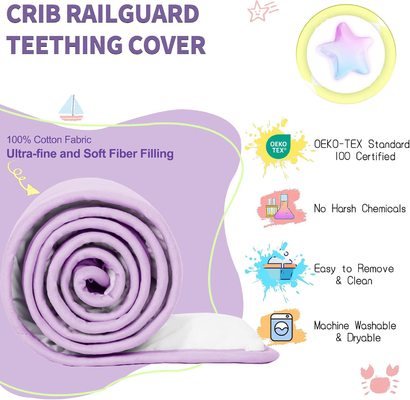 Purple Polyester Baby Bed Rail Guard Cover 4-Piece Set