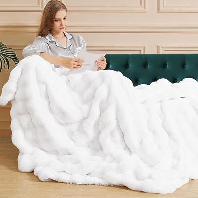 Faux Fur Throw Blanket 50x60 Inch Ultra-Soft White Pink