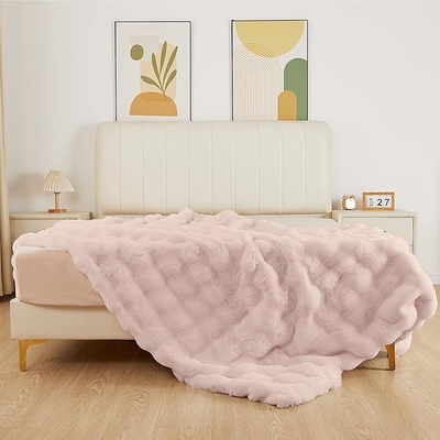 Faux Fur Throw Blanket 50x60 Inch Ultra-Soft White Pink