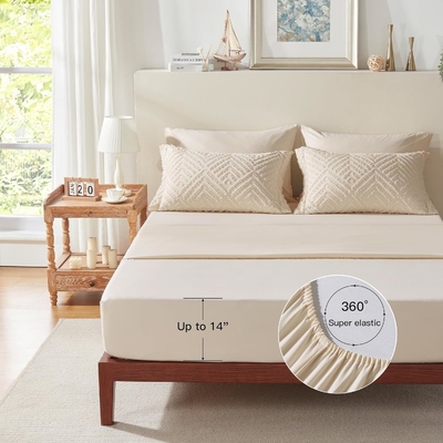 7-Piece Beige Tufted Comforter Set Queen Microfiber Bedding