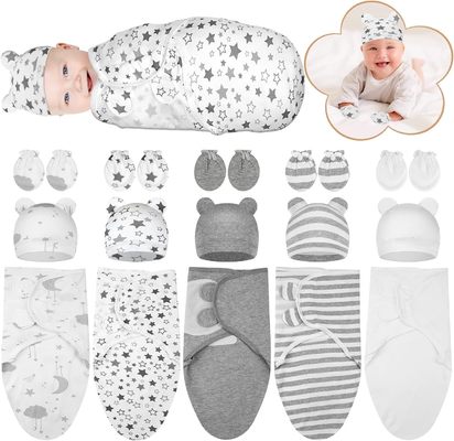 5-Pack Cotton Preemie Swaddle Set with Hat & Mittens 24x18.5 inches