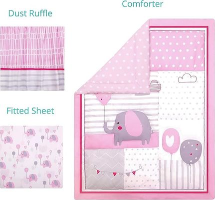 3-Piece Grey Crib Set with 52x28 Fitted Sheet, Quilt & Skirt