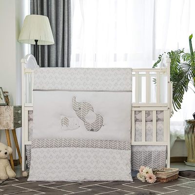 3-Piece Grey Crib Set with 52x28 Fitted Sheet, Quilt & Skirt