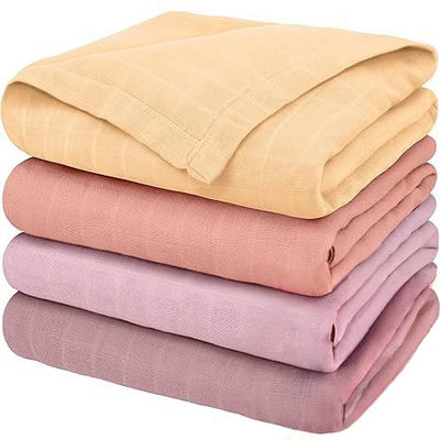 4-Pack Organic Muslin Swaddle Blankets 47x47 Inches Made from 70% Bamboo Viscose and 30% Cotton