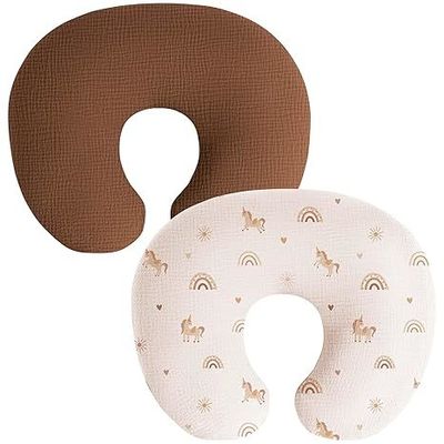 2 Pack Muslin Nursing Pillow Covers, Soft & Adorable Slipcovers with Zipper Closure, 100% Cotton Covers for Breastfeeding Pillows