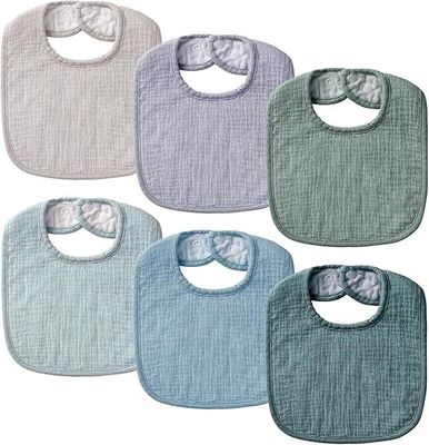 6-Pack Muslin Baby Bibs for Unisex Boys Girls, Cotton Baby Drooling and Teething Bibs