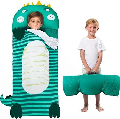 Kids Dinosaur Toddler Nap Mat with Pillow,  Large Slumber Bag for Daycare Preschool Travel Camping