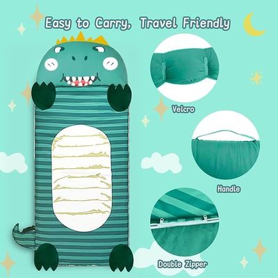 Kids Dinosaur Toddler Nap Mat with Pillow,  Large Slumber Bag for Daycare Preschool Travel Camping
