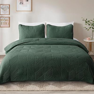 3 Pieces Ultrasonic Quilt Bedding Set, Soft Modern Geometric Coverlet Set for All Seasons