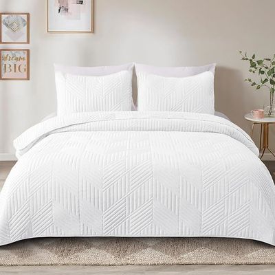3 Pieces Ultrasonic Quilt Bedding Set, Soft Modern Geometric Coverlet Set for All Seasons