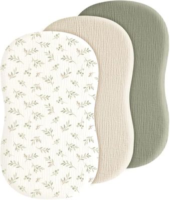 Baby Bassinet Sheets 3 Pack, Soft Breathable Muslin Cotton Bassinet Mattress Cover