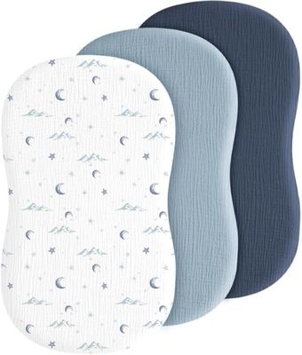 Baby Bassinet Sheets 3 Pack, Soft Breathable Muslin Cotton Bassinet Mattress Cover