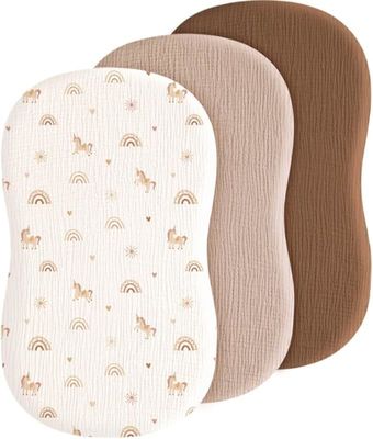 Baby Bassinet Sheets 3 Pack, Soft Breathable Muslin Cotton Bassinet Mattress Cover