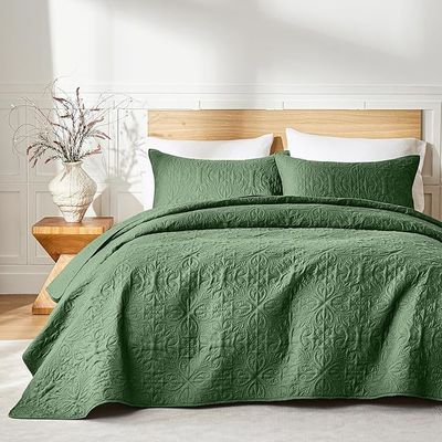 Quilt Bedding Set for All Seasons,Modern Style Microfiber Soft Floral Pattern Coverlet Set