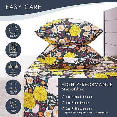 Super Soft Wrinkle Resistant Bedding Set, Premium Floral Printed Bed Sheets Set