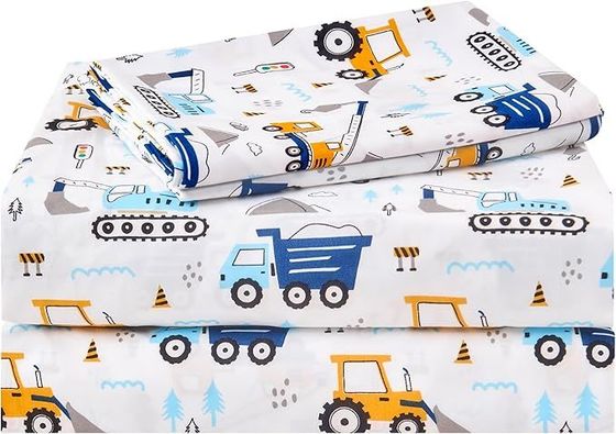 Boys Sheet Set with White Car Pattern,Breathable Silky Soft Microfiber Kids Sheet Set