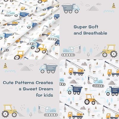 Boys Sheet Set with White Car Pattern,Breathable Silky Soft Microfiber Kids Sheet Set