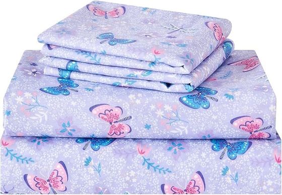Girls Sheet Set with Floral Butterfly Pattern, Breathable Silky Soft Microfiber Sheet Set