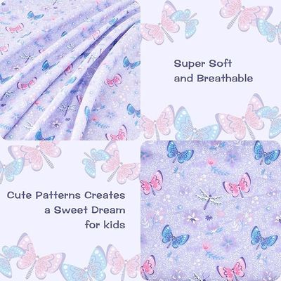 Girls Sheet Set with Floral Butterfly Pattern, Breathable Silky Soft Microfiber Sheet Set