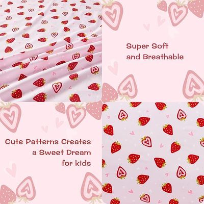 Pink Strawberry Printed Kids Sheet Set,Breathable & Silky Soft Microfiber Kids Sheet Set
