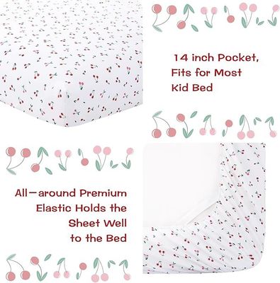 Kids Twin Sheet Set with Little Cherry Pattern,Breathable Silky Soft Microfiber Sheet Set