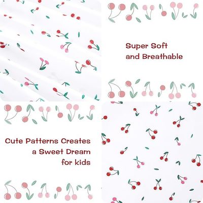 Kids Twin Sheet Set with Little Cherry Pattern,Breathable Silky Soft Microfiber Sheet Set