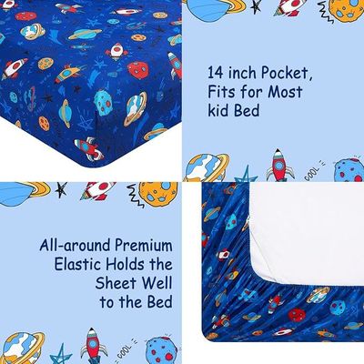Twin Sheet Set with Space Universe Pattern，Breathable Silky Soft Microfiber Kids Sheet Set