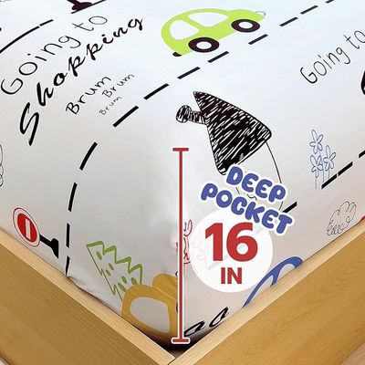 Kids Car Sheets Set With Deep Pockets, Breathable, Wrinkle-Free, Cozy Soft Cute Bed Sheets Set