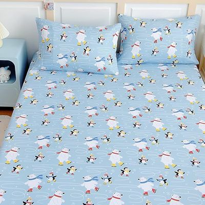 Toddler Sheet Set With Deep Pockets,Wrinkle-Free, Cozy Soft Penguin Skiing Bed Sheet Set
