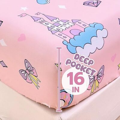 Kids Pink Unicorn Sheet Set With Deep Pockets, Breathable, Wrinkle-Free Bed Sheet Set