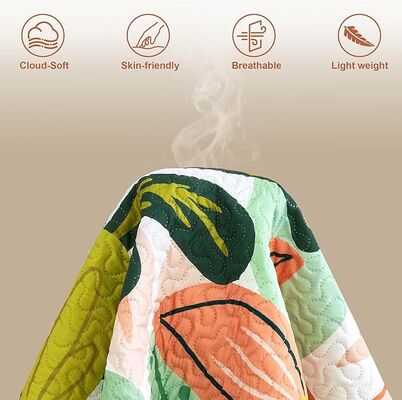 Boho Floral Quilt Sets,Mid Century Botanical Leaves Microfiber Bedding Quilts Set