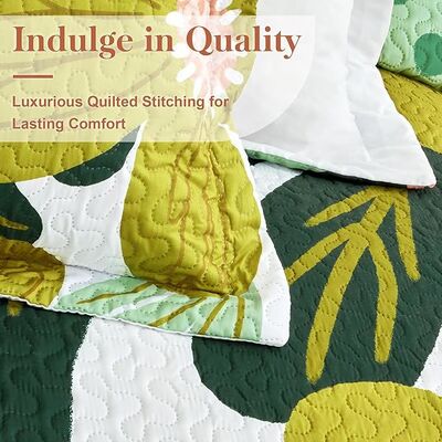 Boho Floral Quilt Sets,Mid Century Botanical Leaves Microfiber Bedding Quilts Set