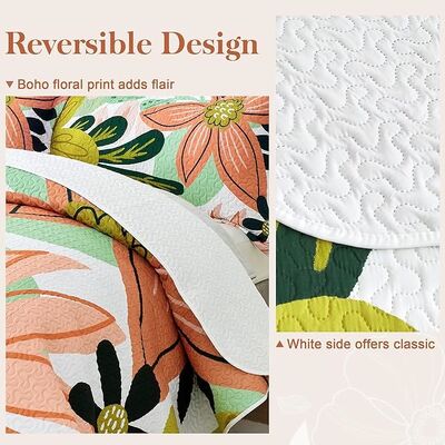 Boho Floral Quilt Sets,Mid Century Botanical Leaves Microfiber Bedding Quilts Set